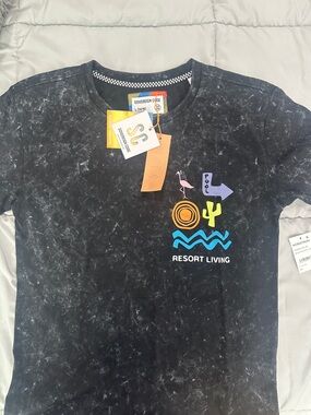 Sovereign Code Black Mineral Wash Tee with Colorful Resort Motif